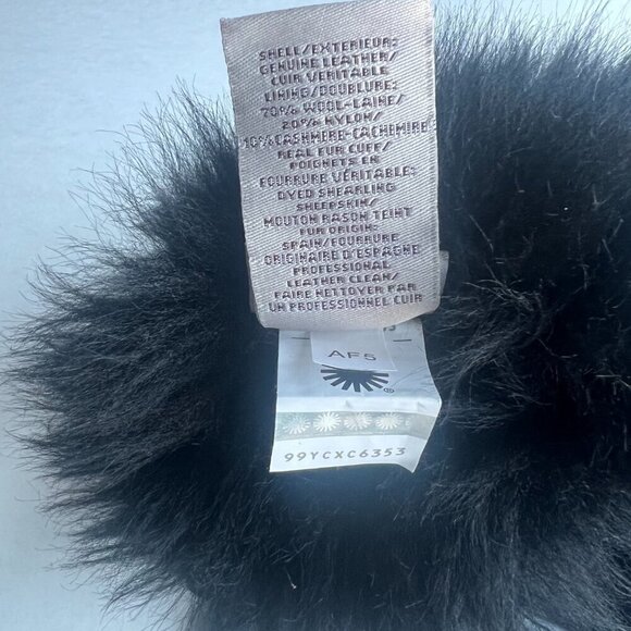 UGG Black Leather Real Fur Cuff Tech Gloves XS Small Petite NEW - Picture 5 of 6
